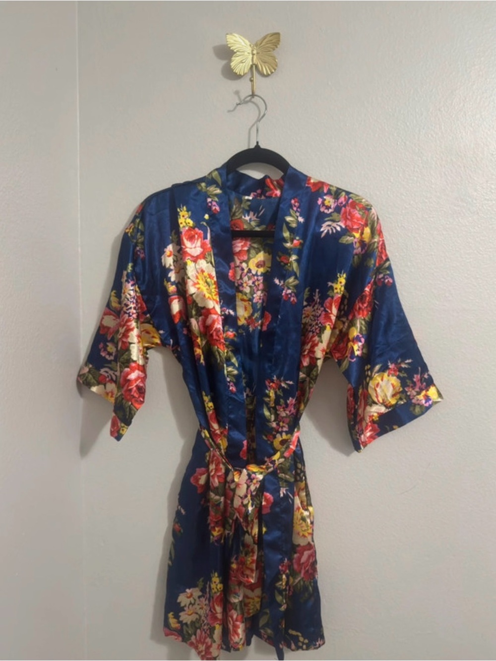 Floral Kimono Dress in Navy Blue